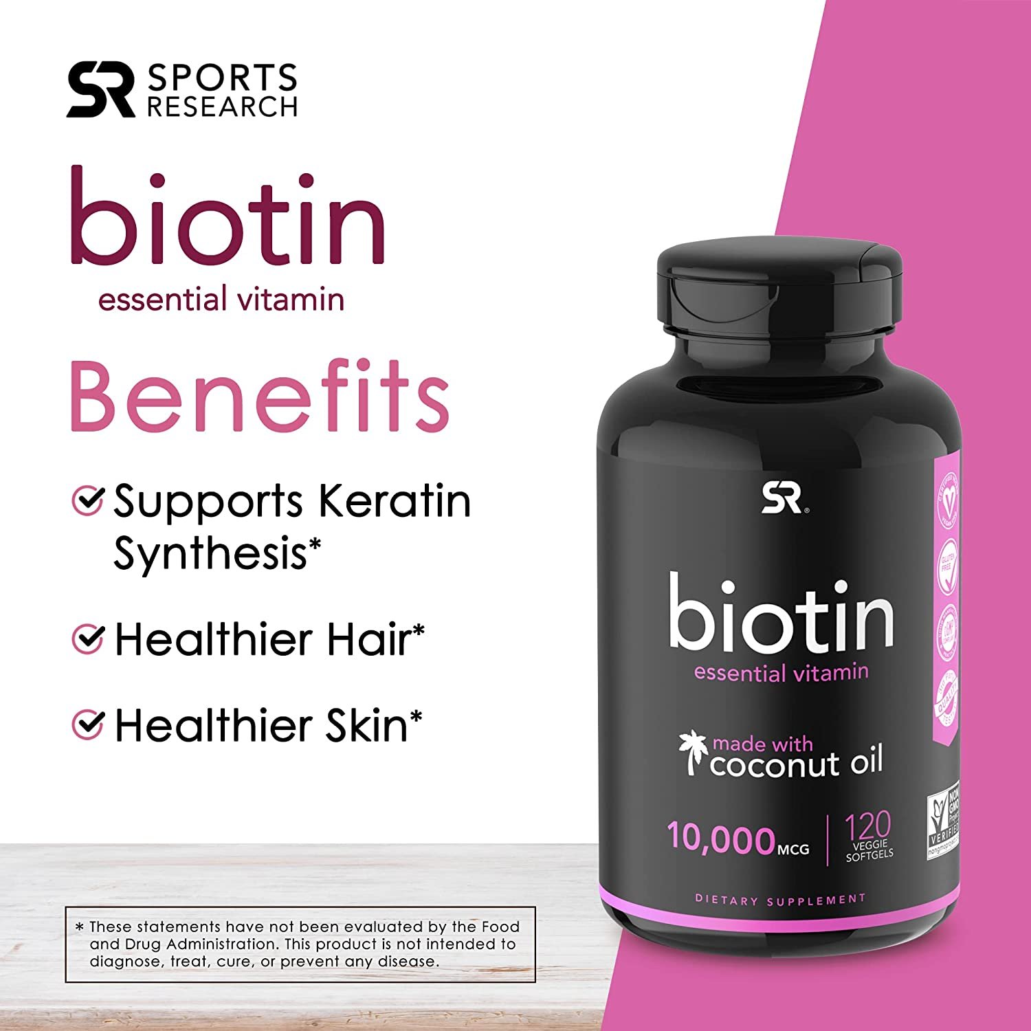 Sports Research Biotin (Vitamin B) Supplement with Organic Coconut Oil Benefits