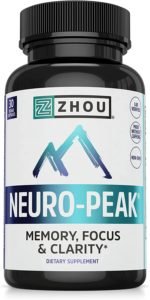 Zhou Neuro Peak Brain Support Supplement | Memory, Focus & Clarity Formula | DMAE, Rhodiola Rosea, Bacopa Monnieri, Ginkgo Biloba & More | 30 VegCaps